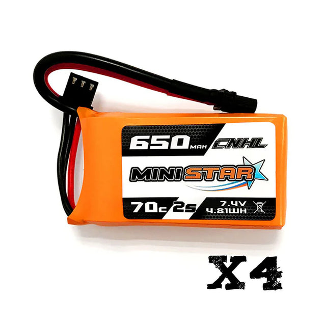 4 Packs CNHL MiniStar 650mAh 7.4V 2S 70C Lipo Battery with XT30U