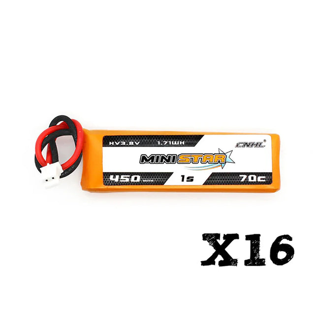 16 Packs CNHL MiniStar HV 450mAh 3.8V 1S 70C Lipo Battery with PH2.0
