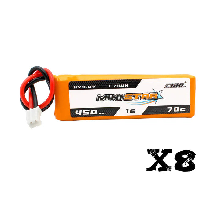 8 Packs CNHL MiniStar HV 450mAh 3.8V 1S 70C Lipo Battery with PH2.0