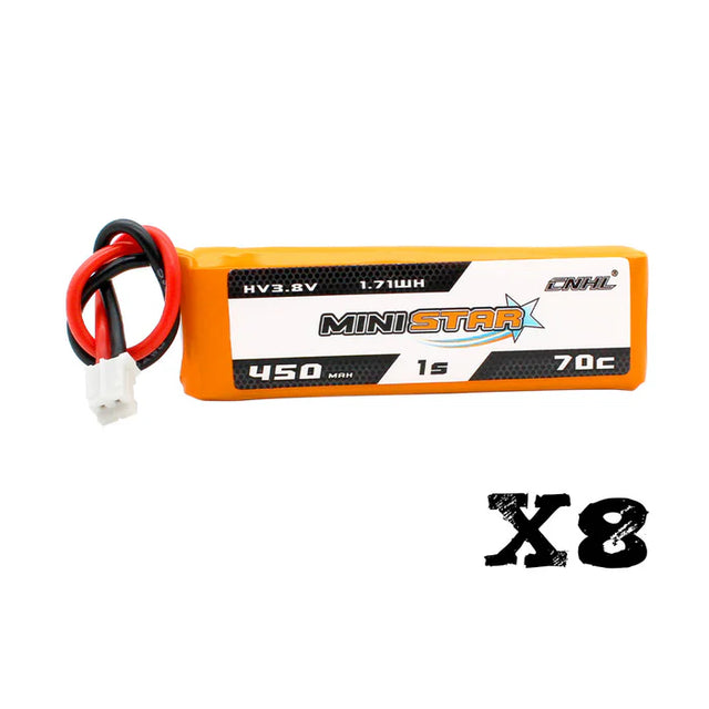 8 Packs CNHL MiniStar HV 450mAh 3.8V 1S 70C Lipo Battery with PH2.0