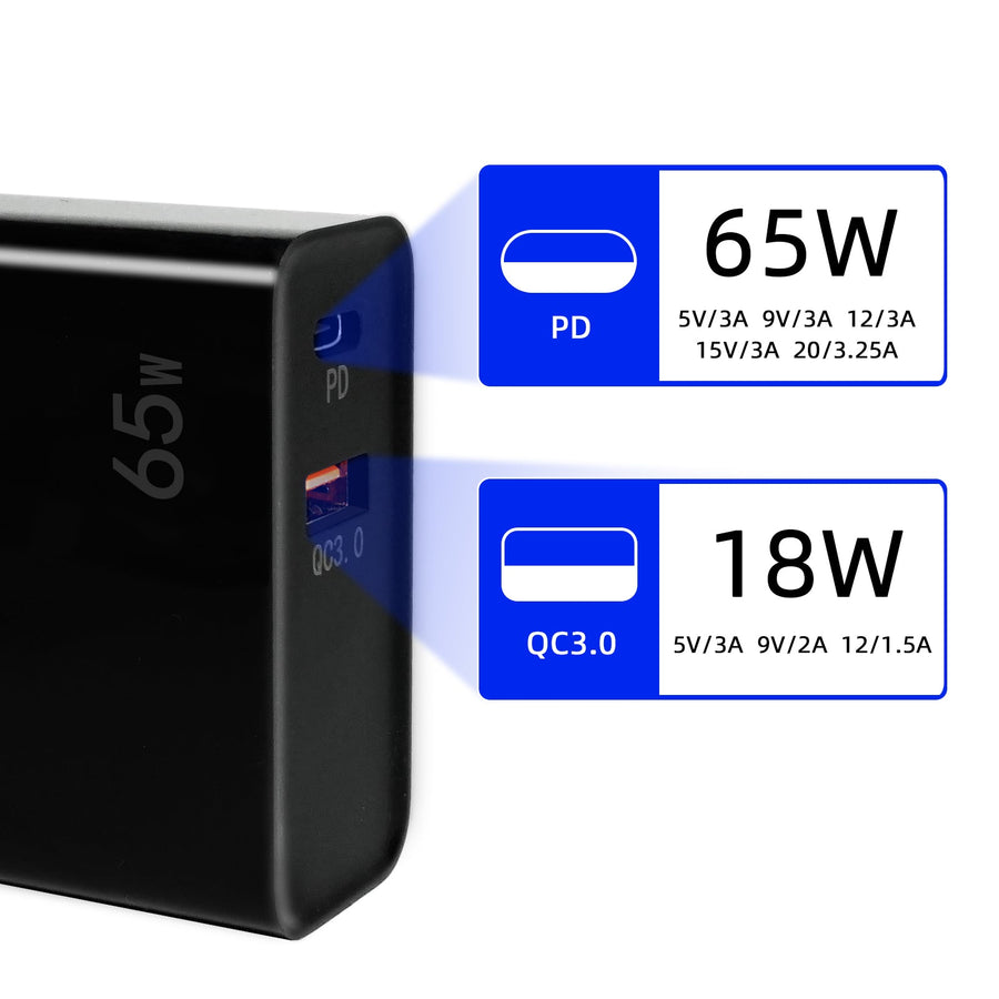 Dual-Port PD65W Folding Fast Charger with 100W Cable