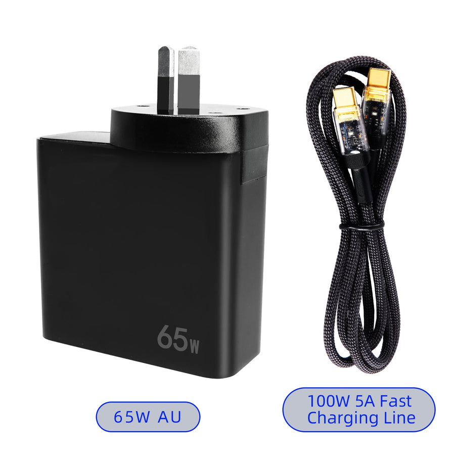 Dual-Port PD65W Folding Fast Charger with 100W Cable