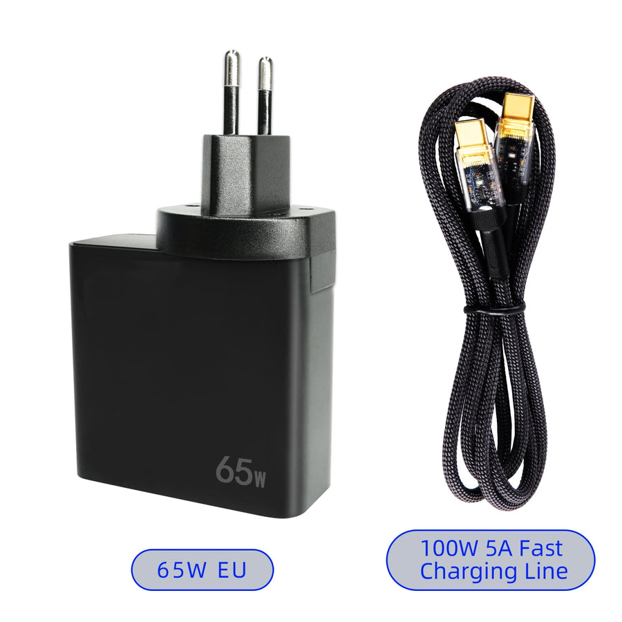 Dual-Port PD65W Folding Fast Charger with 100W Cable