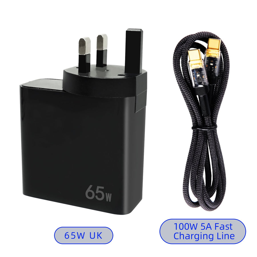 Dual-Port PD65W Folding Fast Charger with 100W Cable
